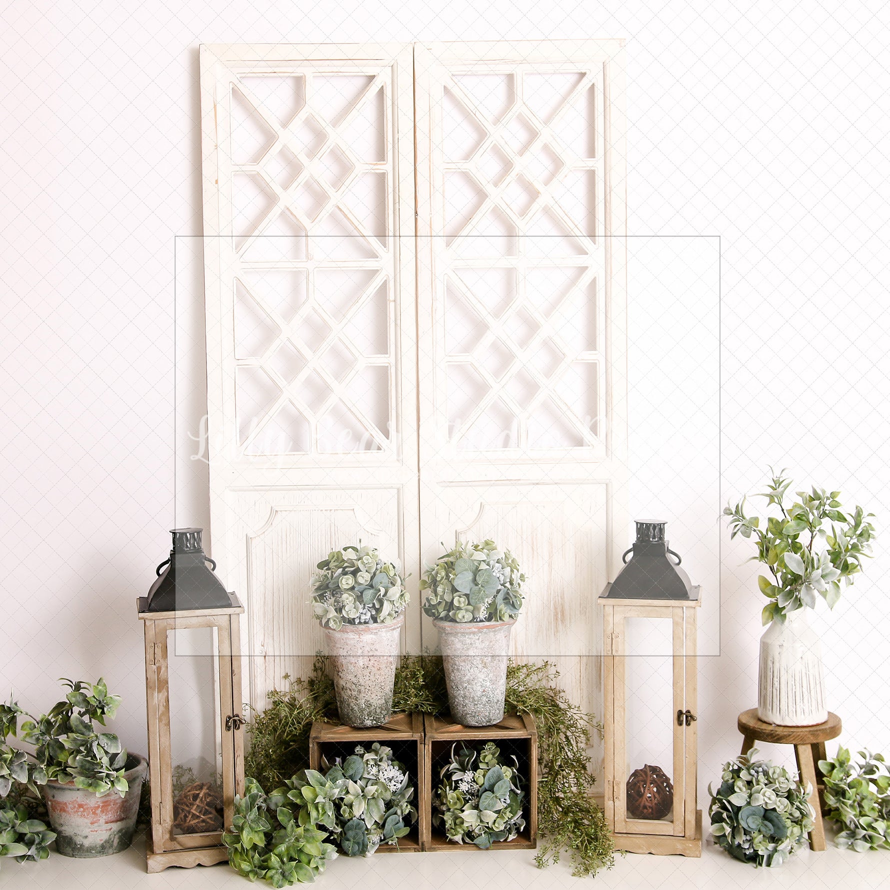 Springtime Boho Lanterns - Lilly Bear Studio Props, boho spring, FABRICS, flower barn doors, flower garden, flower ladder, flower stand, fresh flowers, garden, spanish moss, spring, spring garden, spring mini, spring time, springtime, sprintime, tulips, watering can