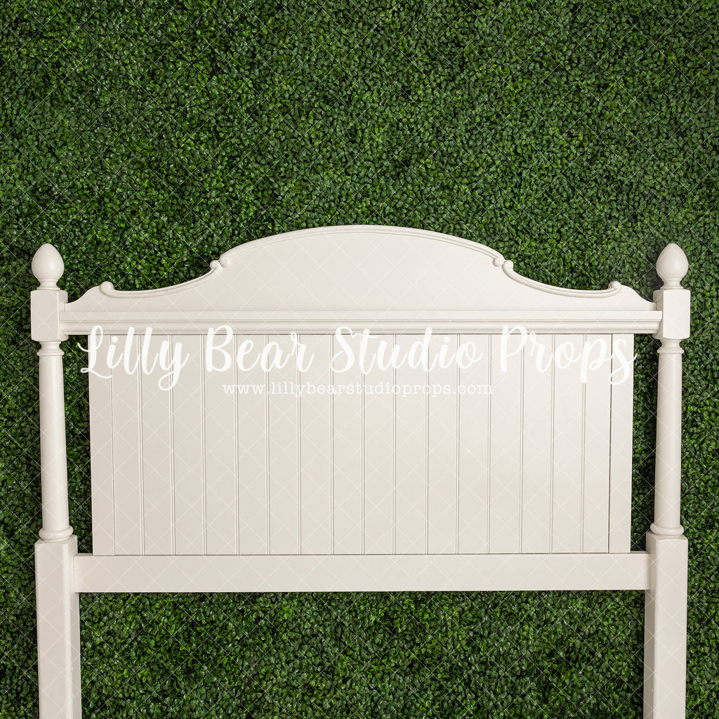 Springtime Headboard - Lilly Bear Studio Props, bed, bed time, boho bed, boxwood, boxwood wall, bush, FABRICS, floral, floral headboard, flowers, frame, garden, grass, green wall, greenery, headboard, pink rose, pink roses, purple roses, red rose, red roses, rose, roses, spring, valentine, valentines, valentines day, vintage headboard, white bed, white headboard, white roses, window
