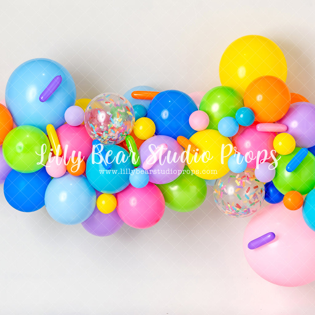 Sprinkle Balloon Garland - Lilly Bear Studio Props, cupcakes, fabric, girls, poly, rainbow garland, rainbow sprinkles, sprinkle, sprinkle balloon garland, sprinkle donuts, sprinkles, sweet one