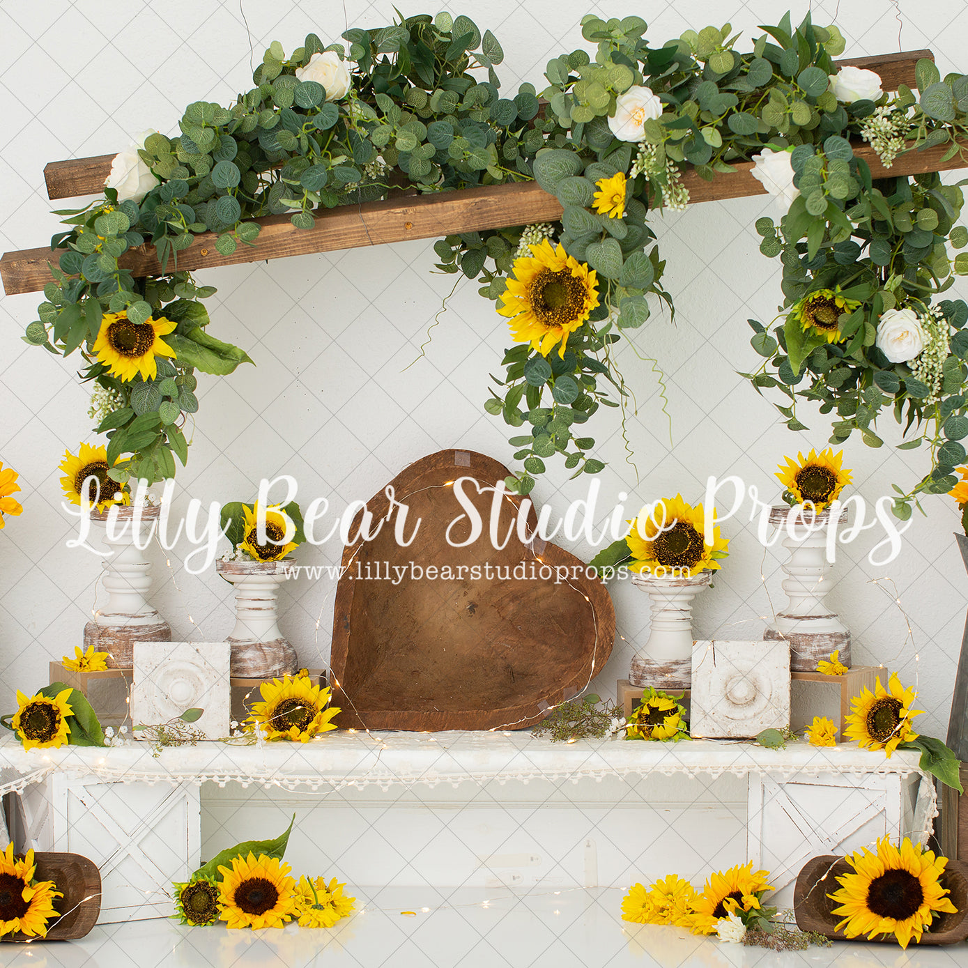 Sunflower fun - Lilly Bear Studio Props, bloom, floral, flower, flowers, flowers vines, green, ladder, large flowers, spring, spring floral, spring flowers, spring ladder, springtime, sunflower, sunflower farm, sunflower fence, sunflower field, sunflower nest, sunflowers