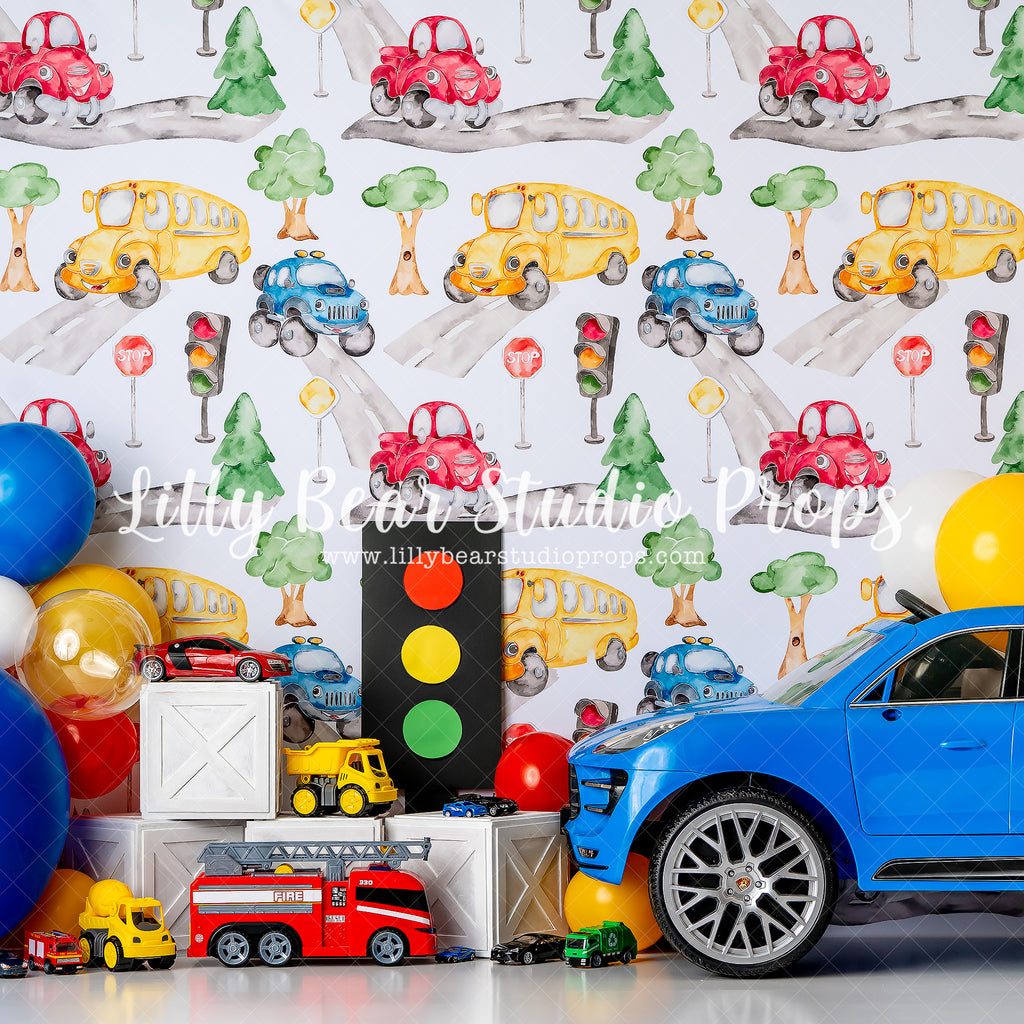 Toy Car Town by Jessica Ruth Photography sold by Lilly Bear Studio Props, blue car - car - car town - kids cars - red c