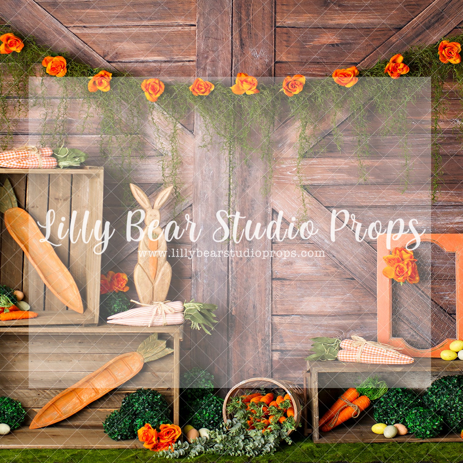 A Flower Carrot Easter - Lilly Bear Studio Props, barn door, bunny, bunny garden, bunny one, carrot, carrot garden, carrots, easter, easter backdrop, easter basket, easter bunny, easter eggs, easter garden, FABRICS, floral garden, spring, spring garden