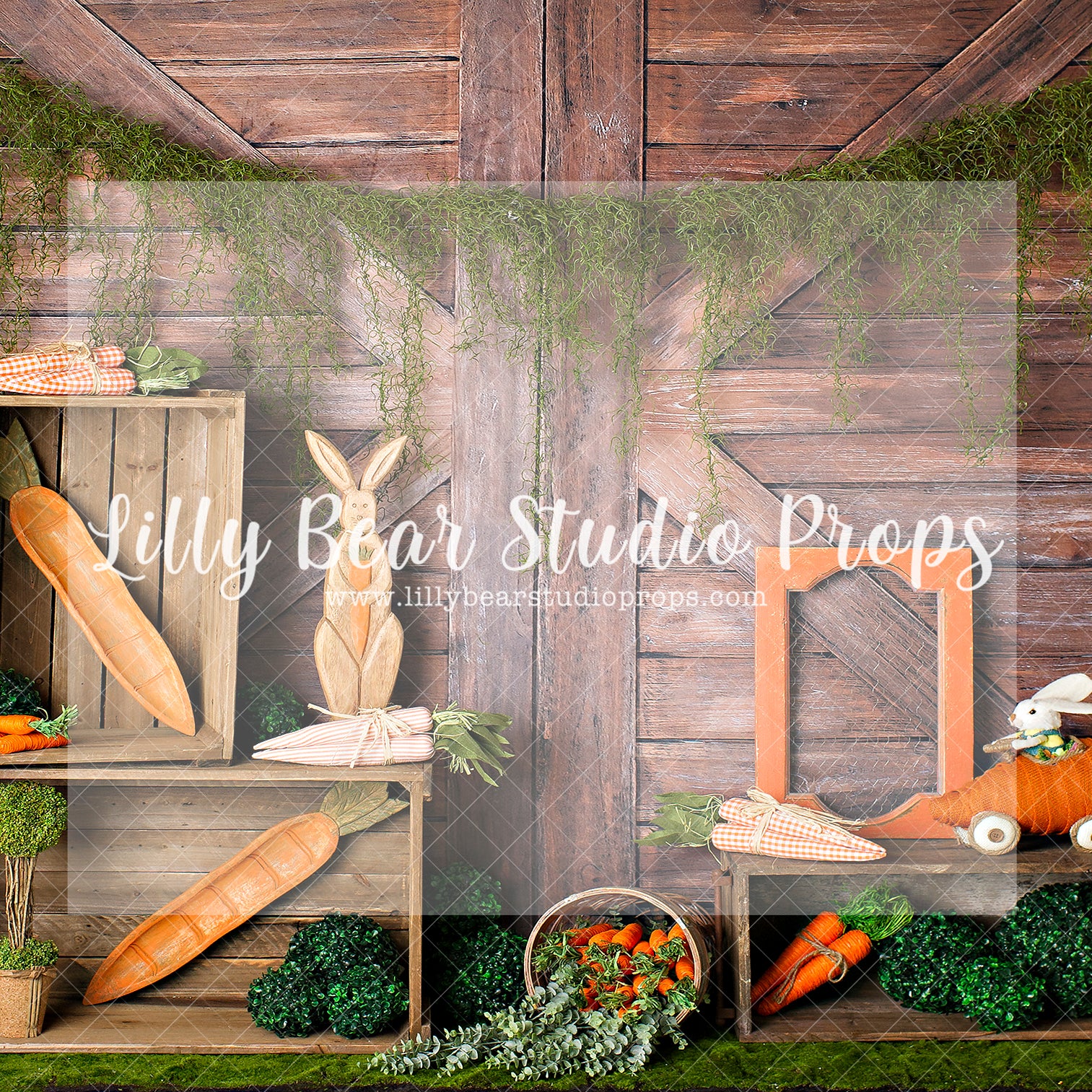 A Carrot Easter - Lilly Bear Studio Props, barn door, bunny, bunny garden, bunny one, carrot, carrot garden, carrots, easter, easter backdrop, easter basket, easter bunny, easter eggs, easter garden, FABRICS, floral garden, spring, spring garden