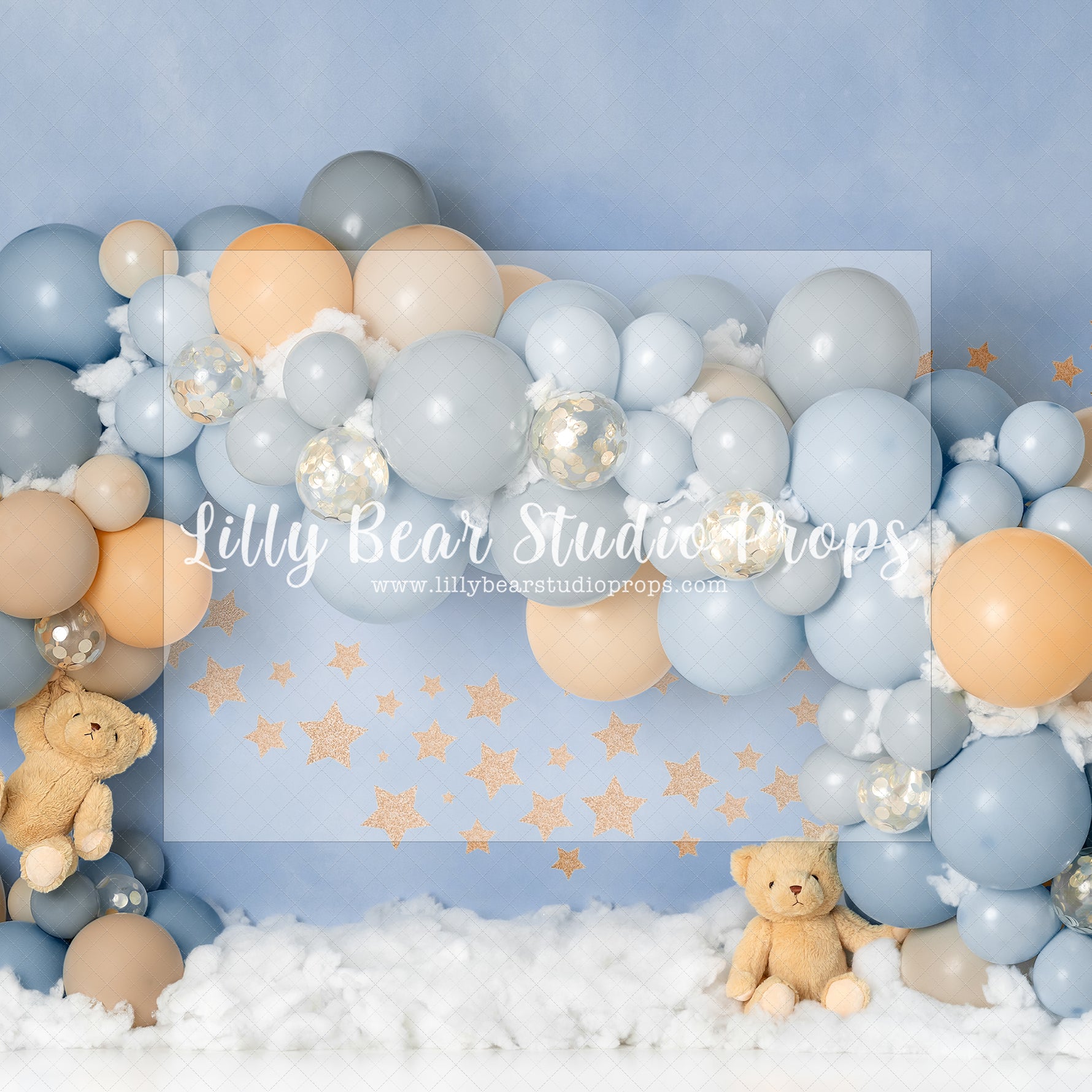 Twinkle Stars & Teddy Bear Dusk - Lilly Bear Studio Props, gold stars, little star, silver, silver stars, sky, sky blue, star, starry sky, stars, stars in sky, twinkle twinkle, twinkle twinkle little star
