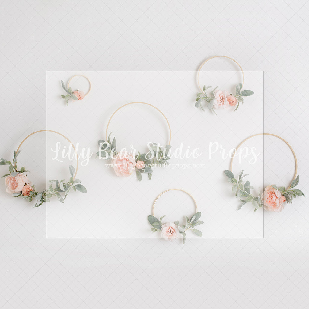Floral Hoops - Lilly Bear Studio Props, birthday, blush flowers, cake smash, FABRICS, floral, floral hoops, floral wall, girl, gold hoop, spring flowers