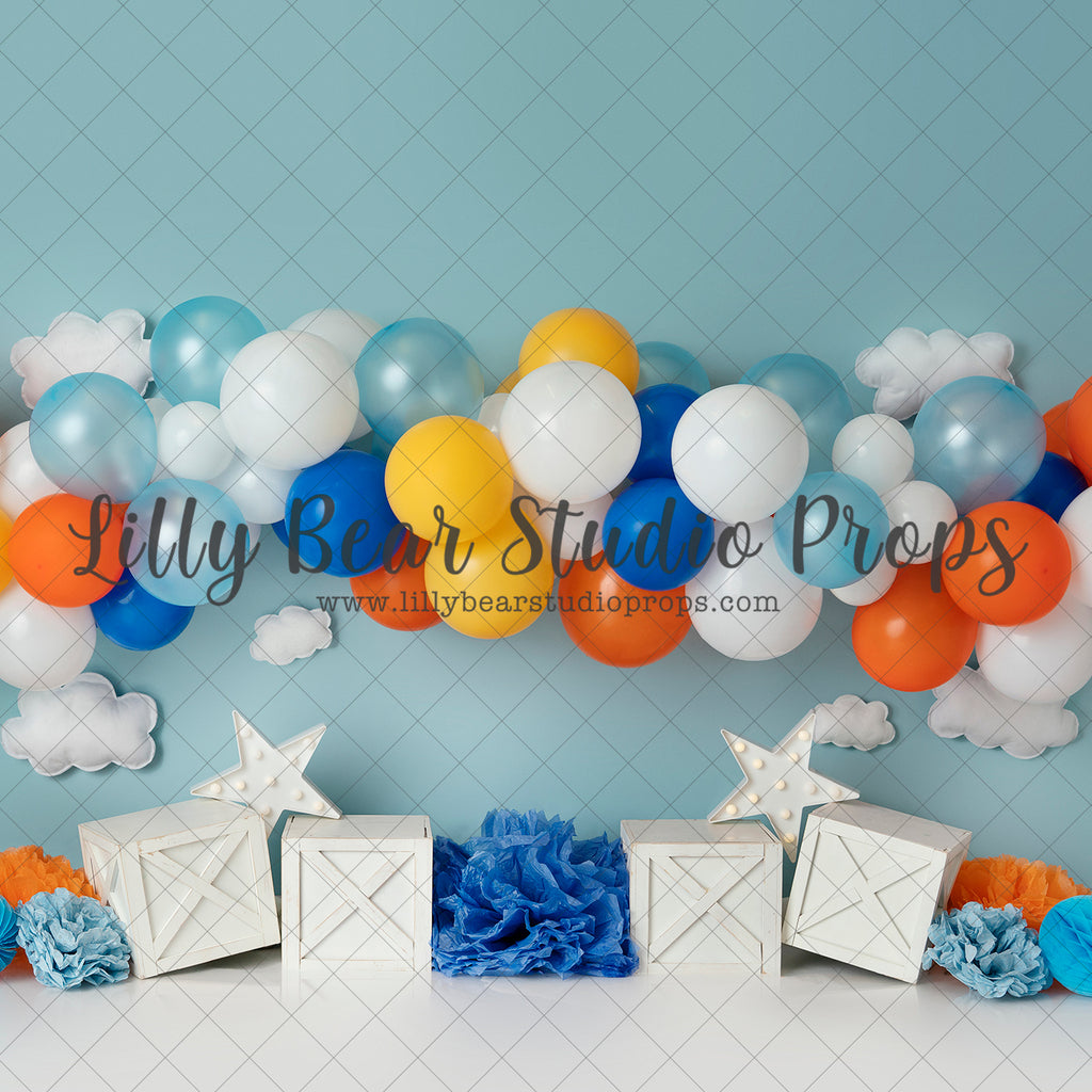 Bluey - Lilly Bear Studio Props, aviator, blue and silver, blue balloons, blue stars, clouds, glowing stars, moon and stars, moon stars, silver, silver and blue, silver star, silver stars, stars, stars and moom, stars clouds, stars in sky, teddy balloons, up and away, up up away, white stars