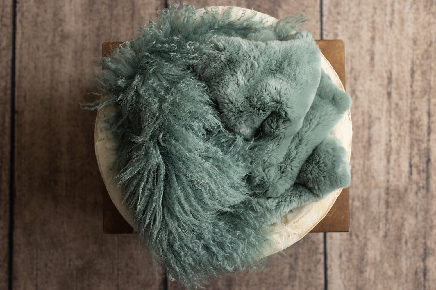 Winter Green Rabbit Fur & Sheep Skin