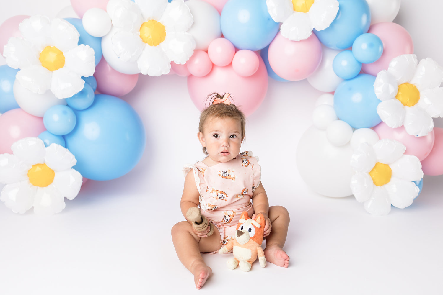 Daisies with Pink & Blue Balloons