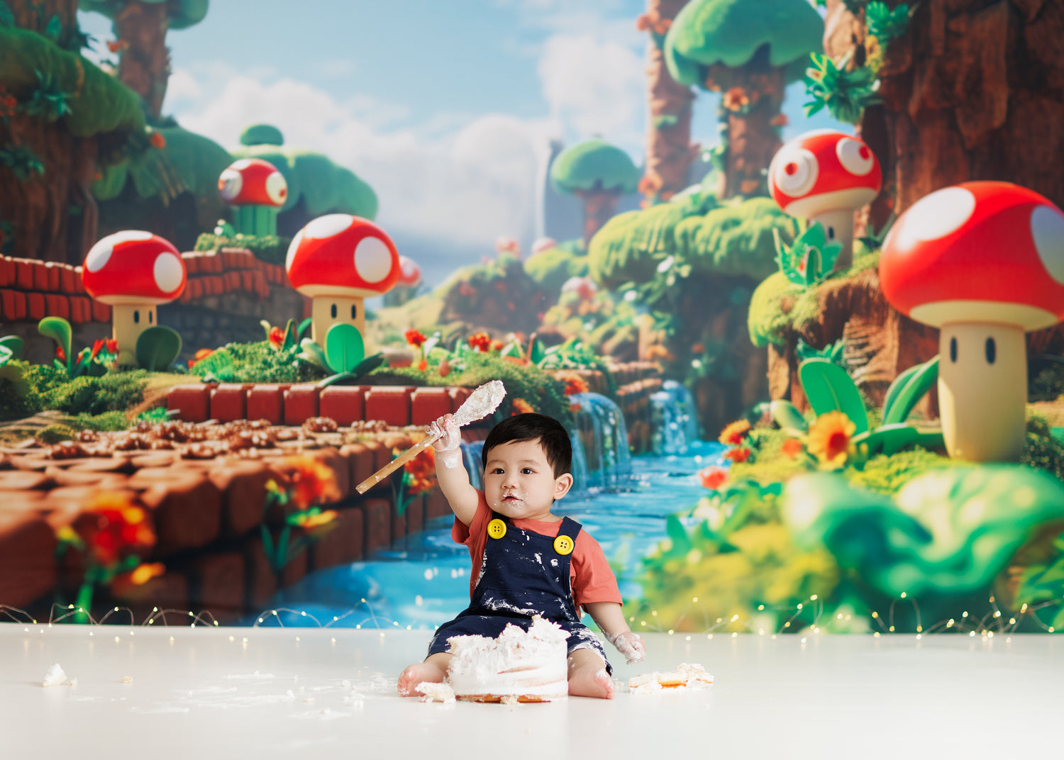Super Mario Mushroom World - 84x60" Wrinkle Free Fabric RTS