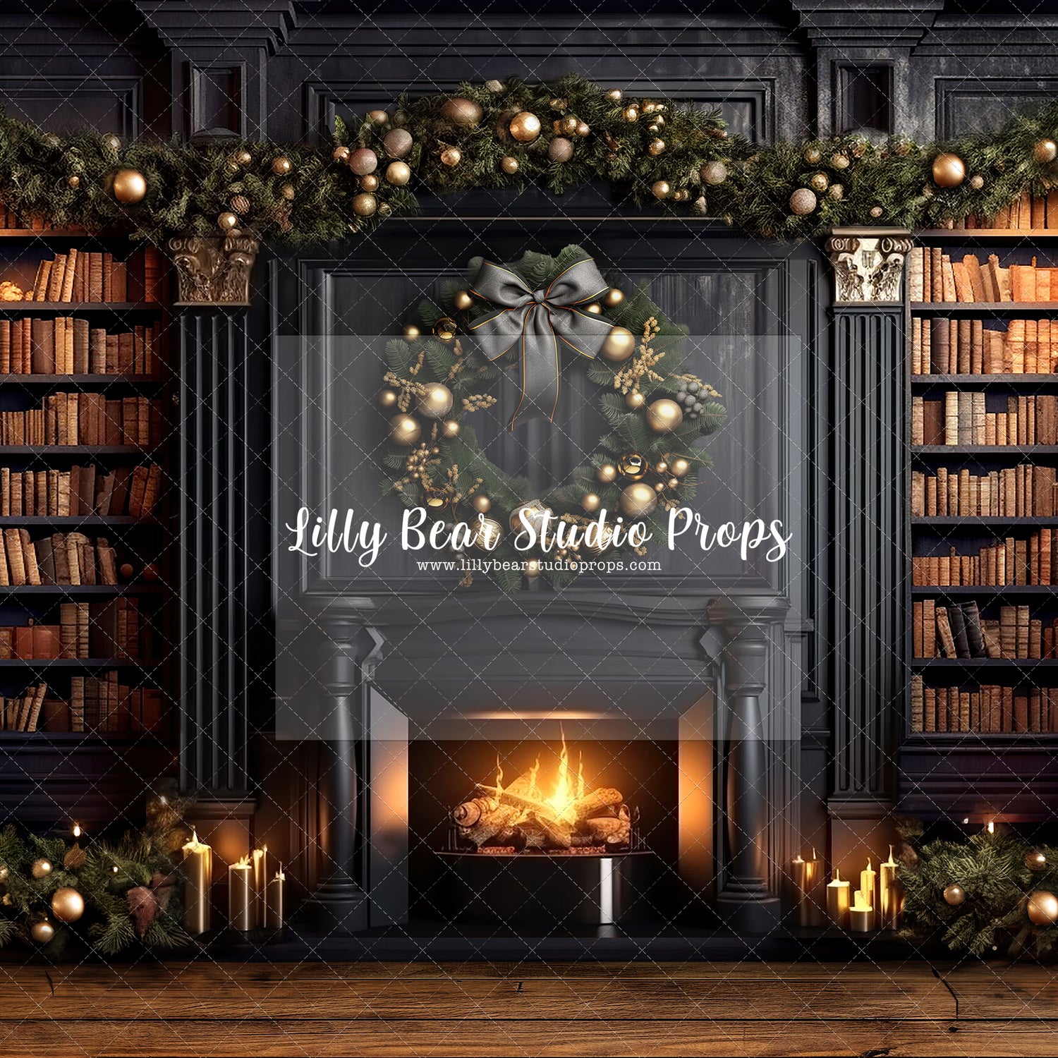 Christmas Library Fireplace