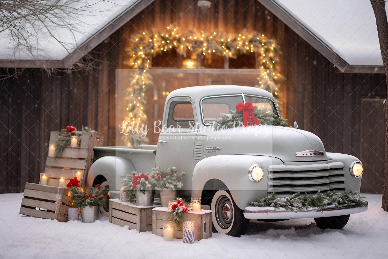 Christmas Silver Vintage Pickup by Barn
