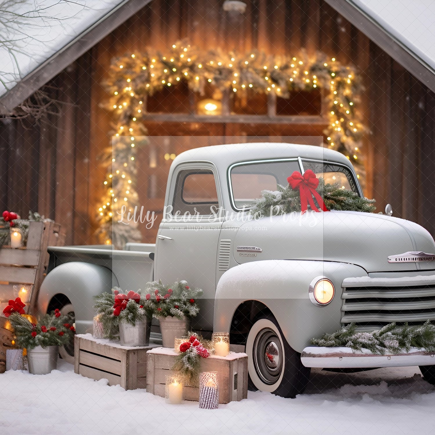 Christmas Silver Vintage Pickup by Barn