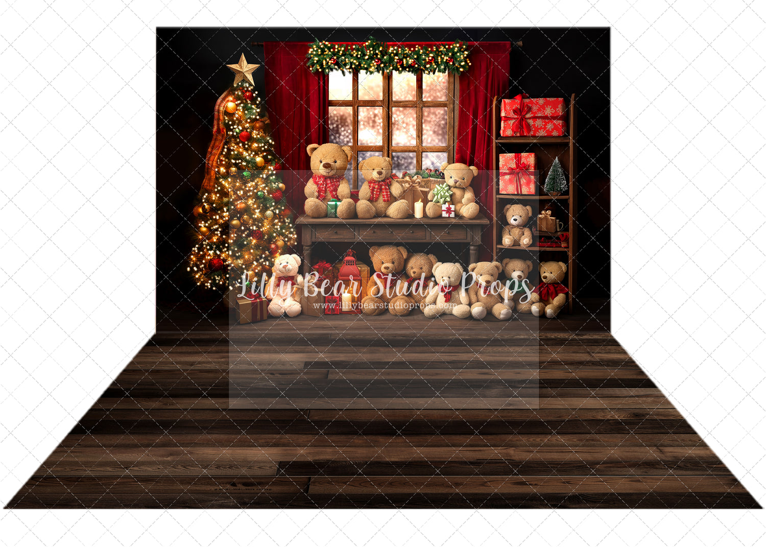 Christmas Teddy Window & Wednesday Brown Wood Combo