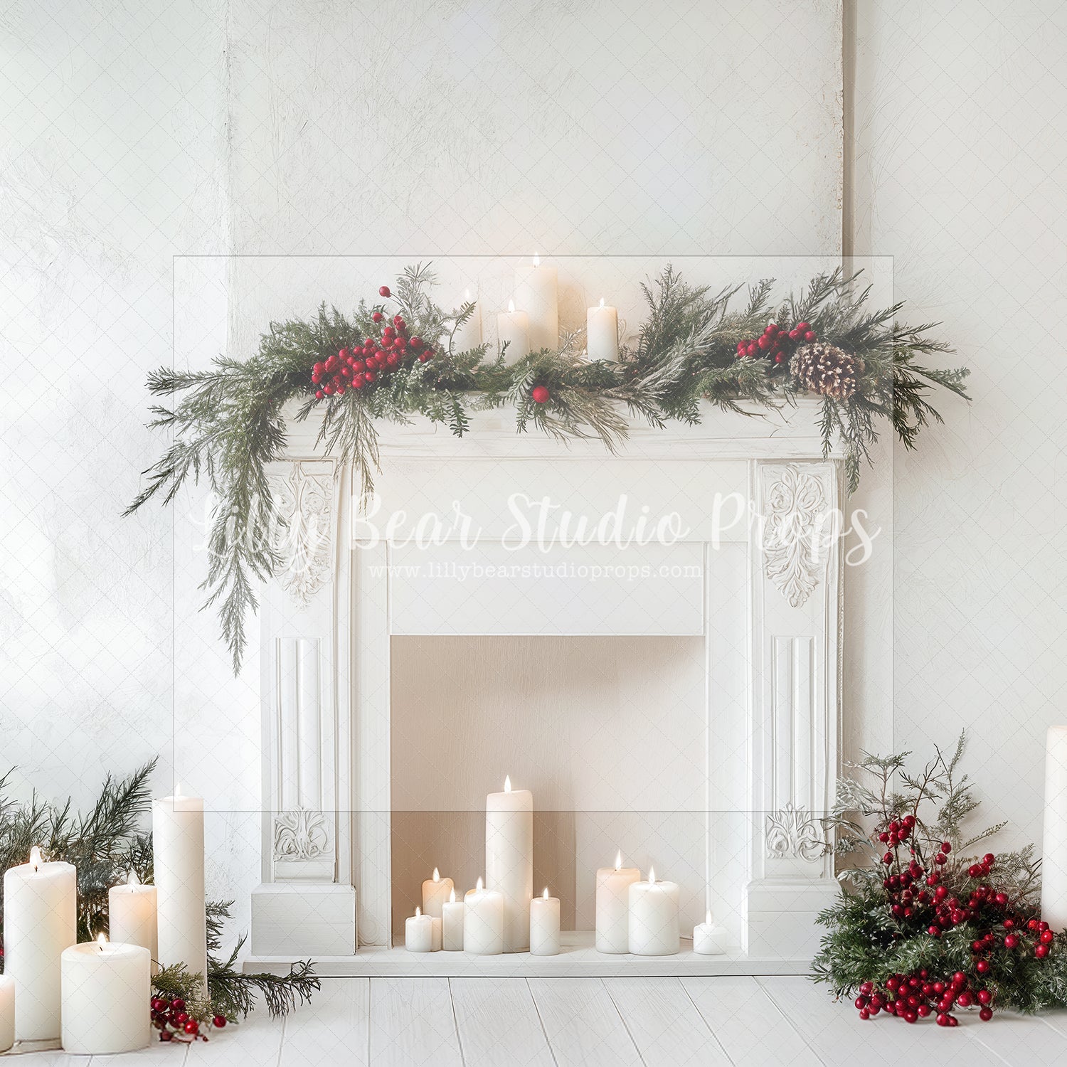 Christmas Greens Candle Fireplace
