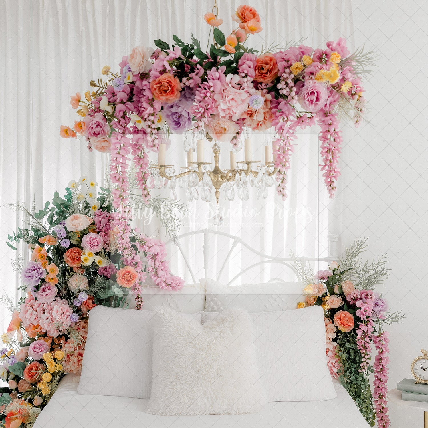 Colorful Floral White Bed