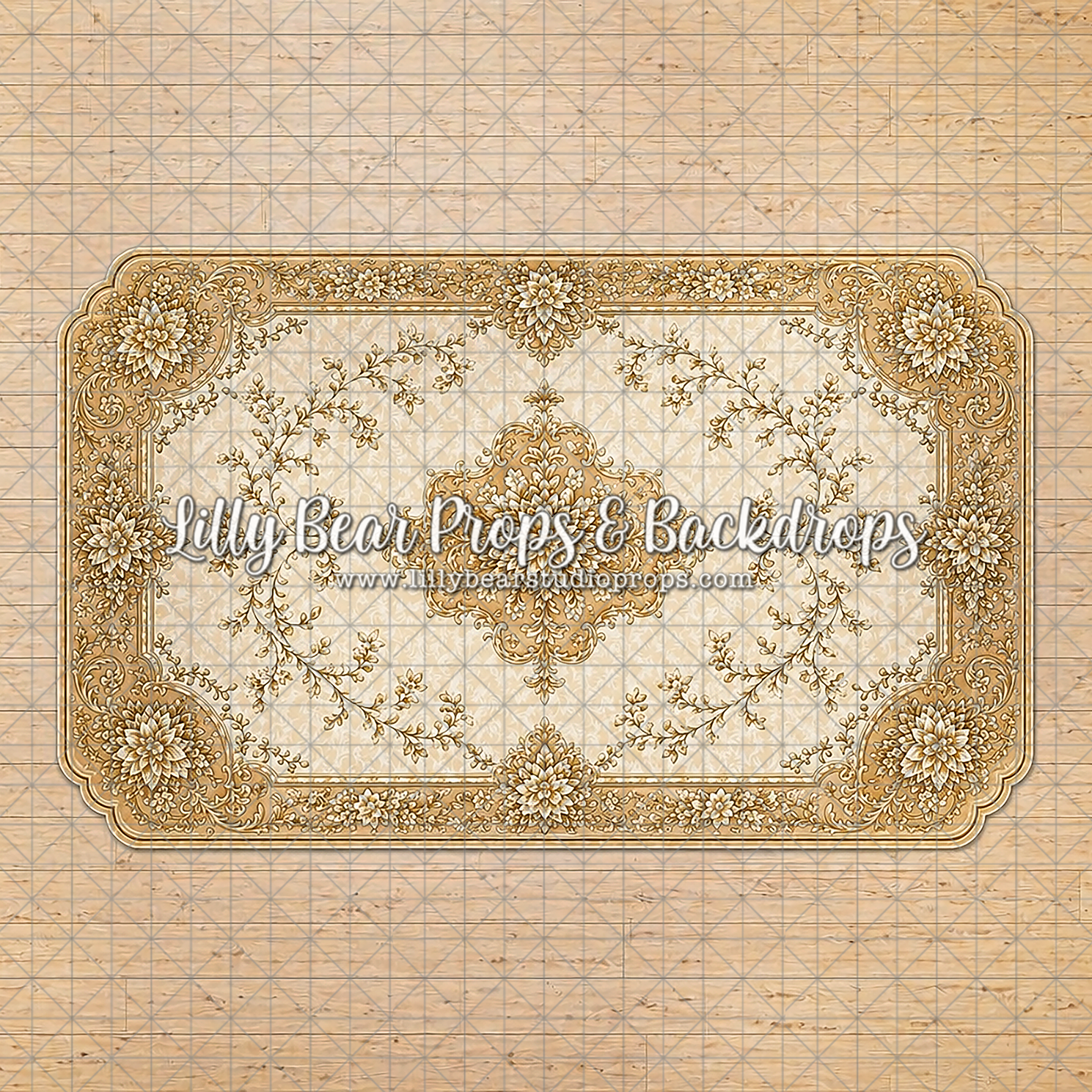 Cream and Gold Ornate Rug