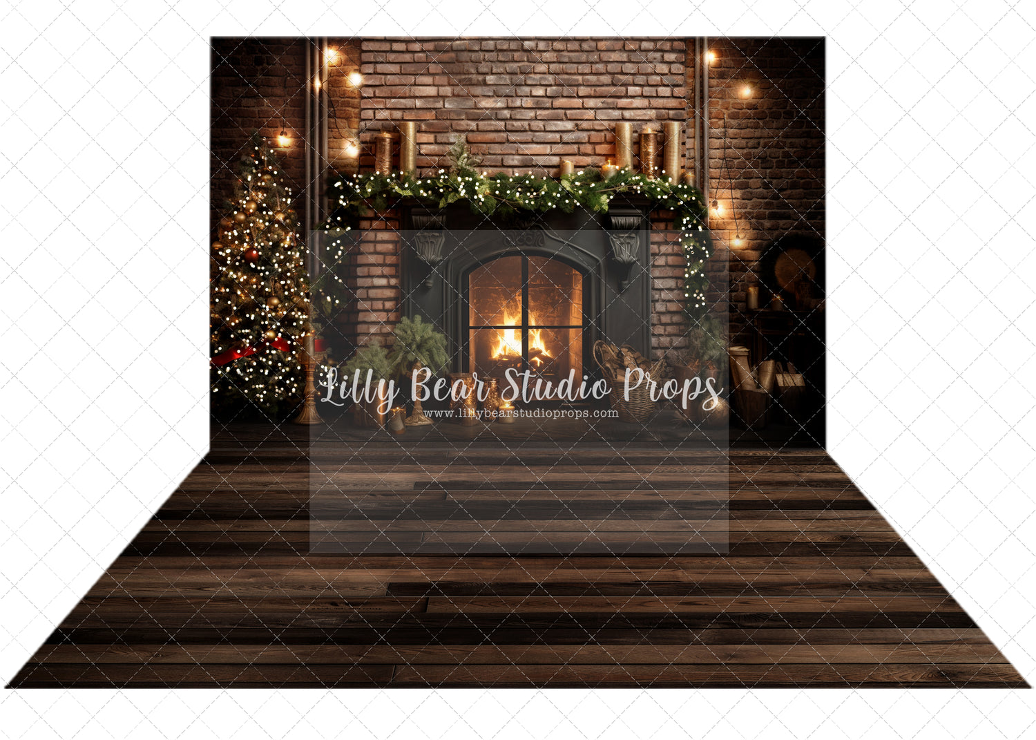 Dark Christmas Fireplace with Wednesday Brown Wood