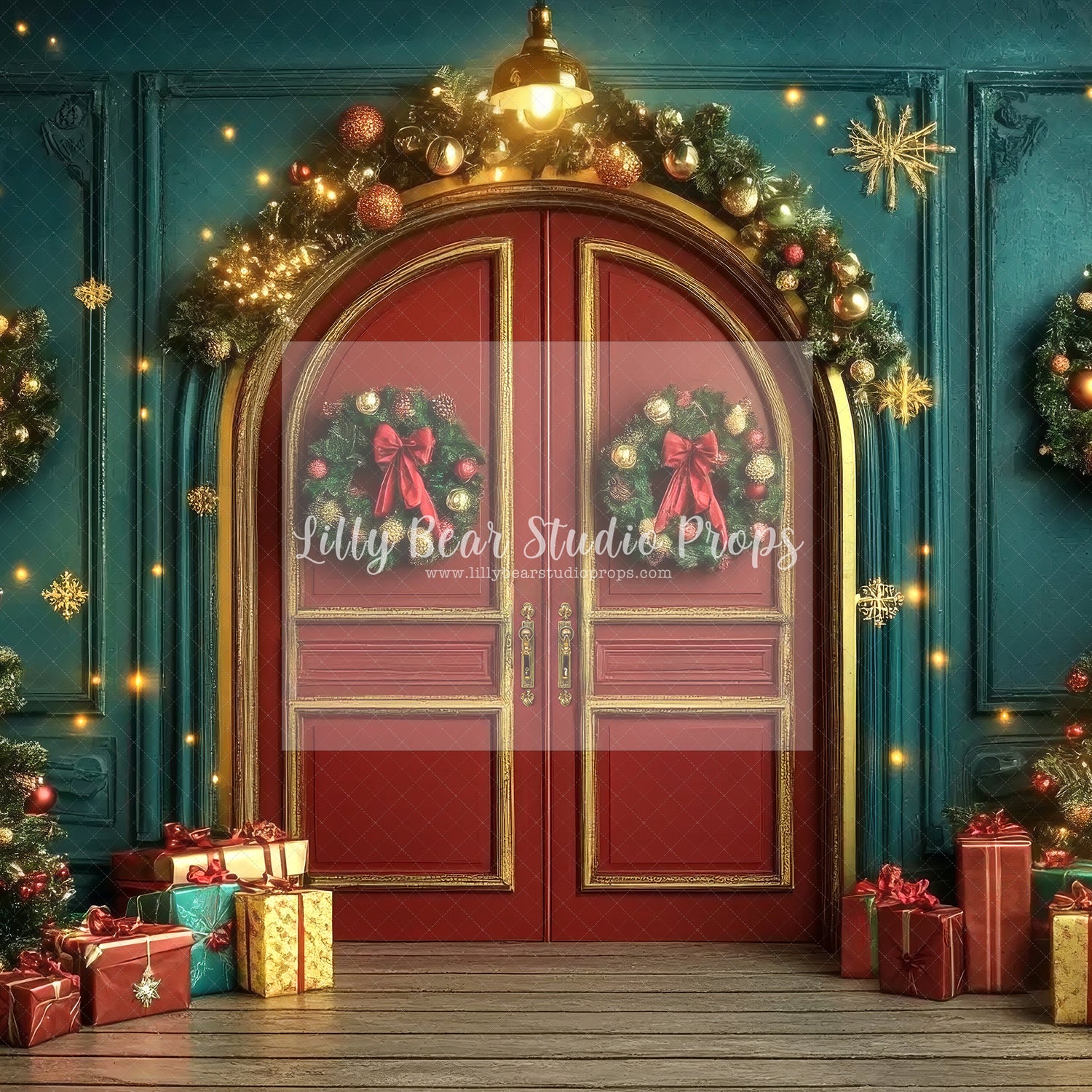 Deep Emerald Wall Red & Gold Double Door Christmas - Sweep Option