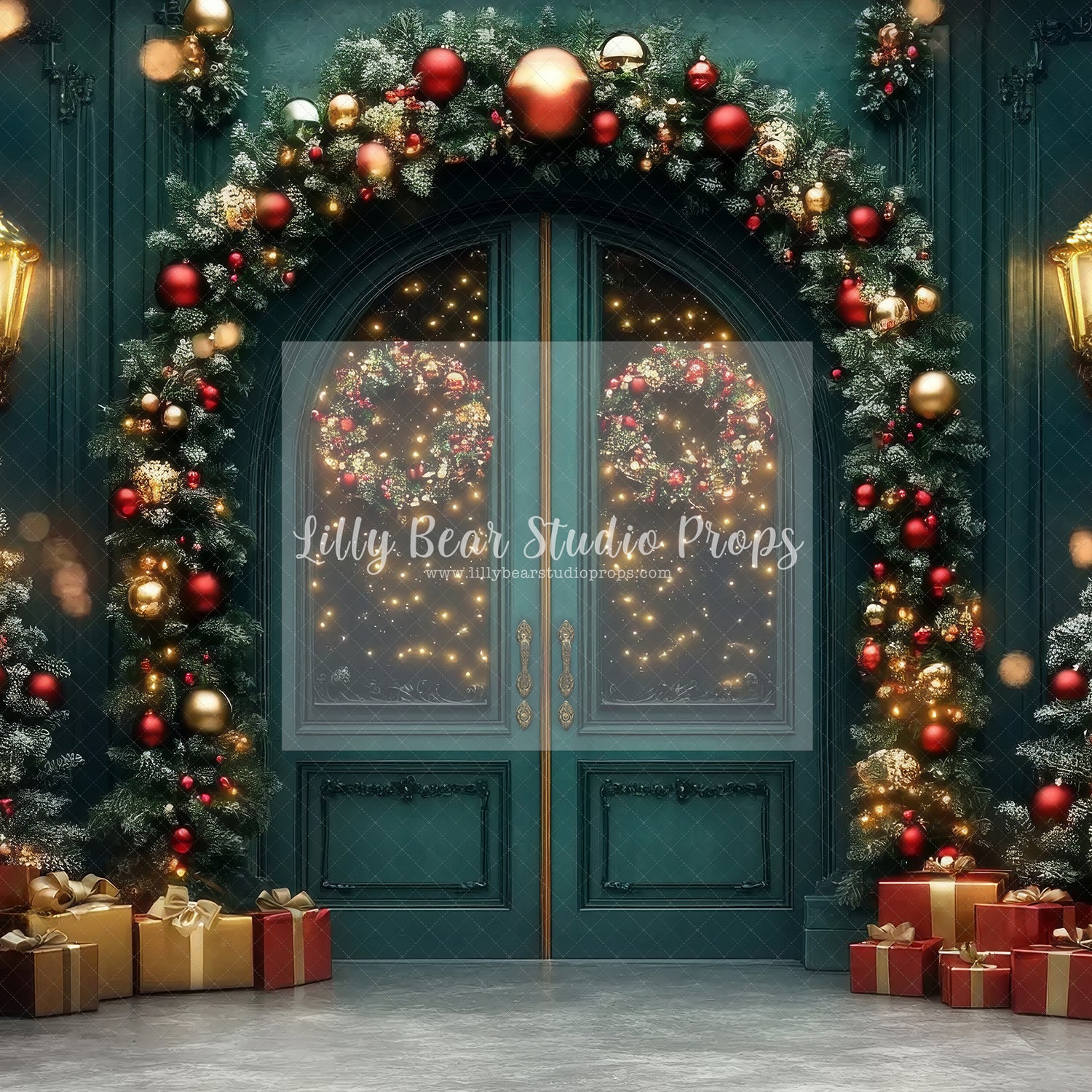 Deep Emerald & Golden Christmas Double Doors- Sweep Option