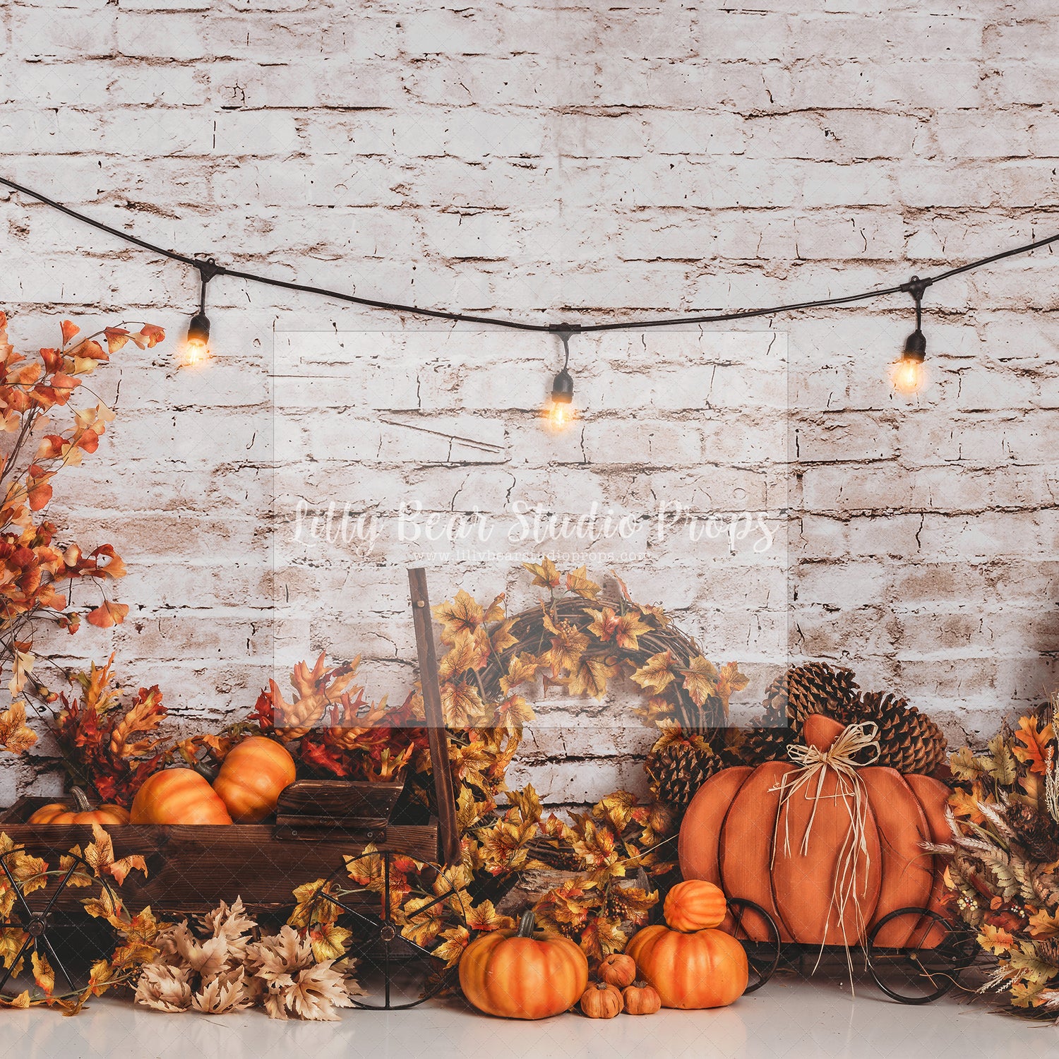 Fall Leaves and Pumpkins Brick Wall