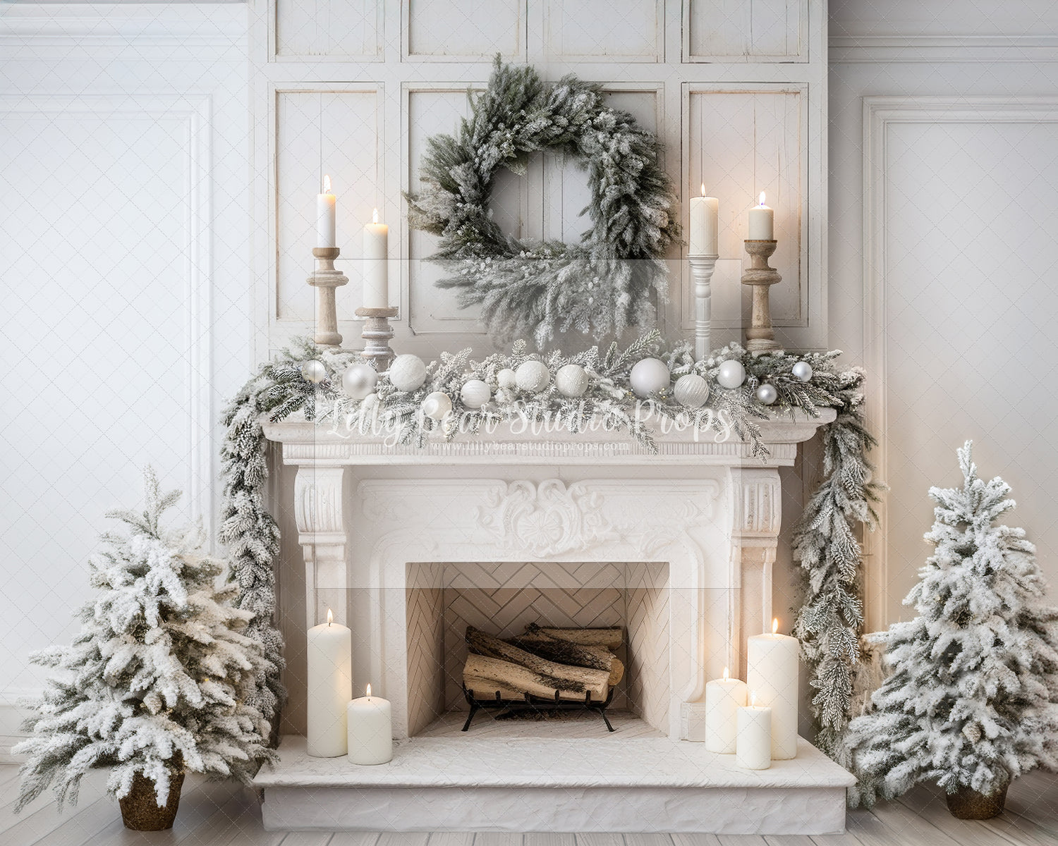 Flocked Christmas Fireplace