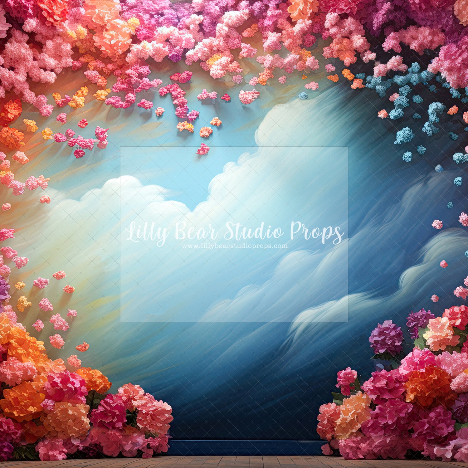 Floral Heart Boarder Blue Skies