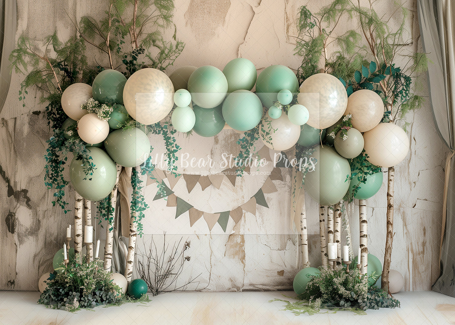 Greens & Cream Birch Tree Balloons