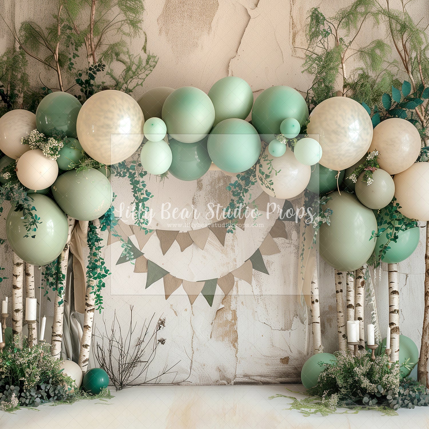 Greens & Cream Birch Tree Balloons