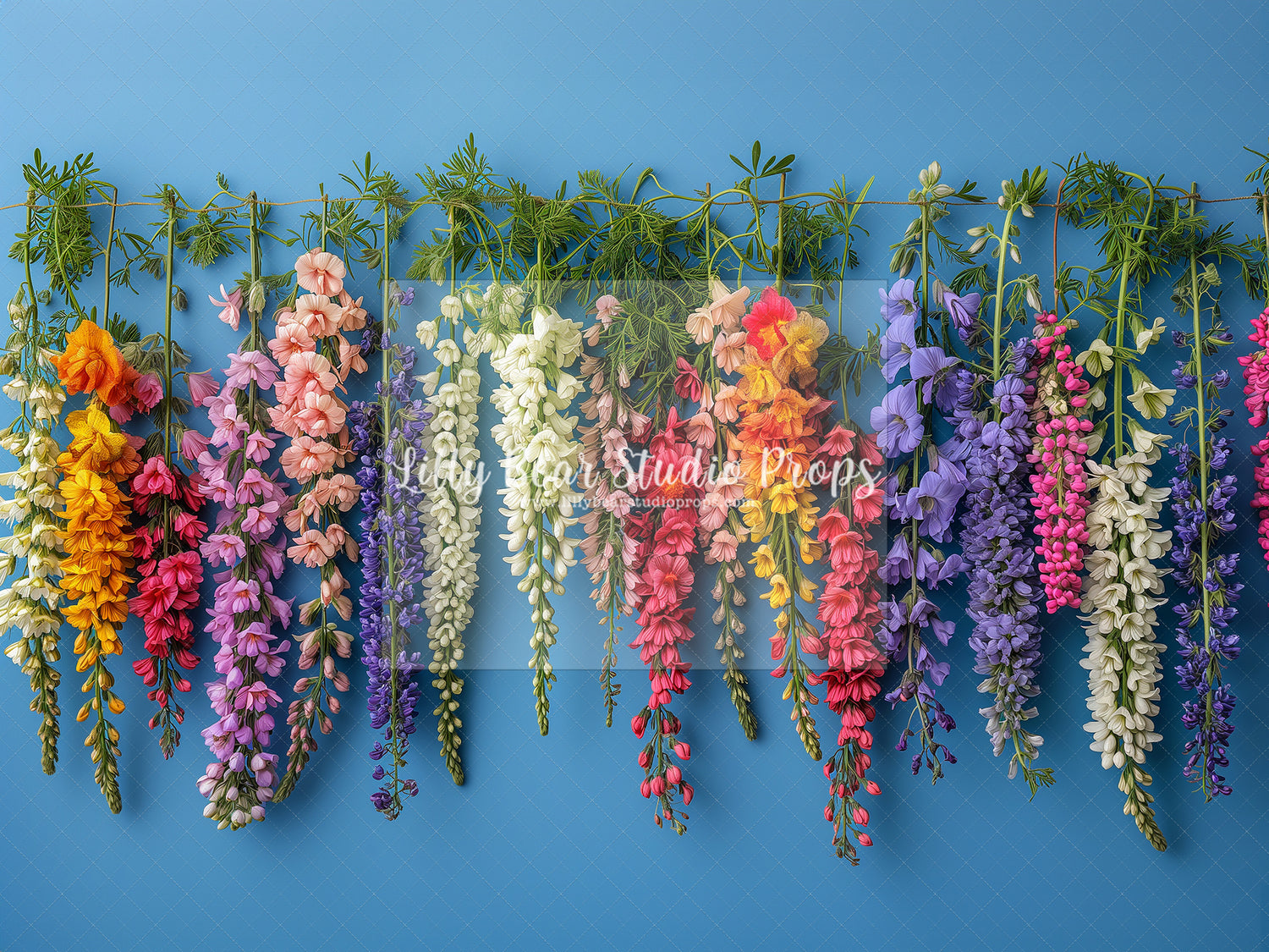 Hanging Flowers on Blue