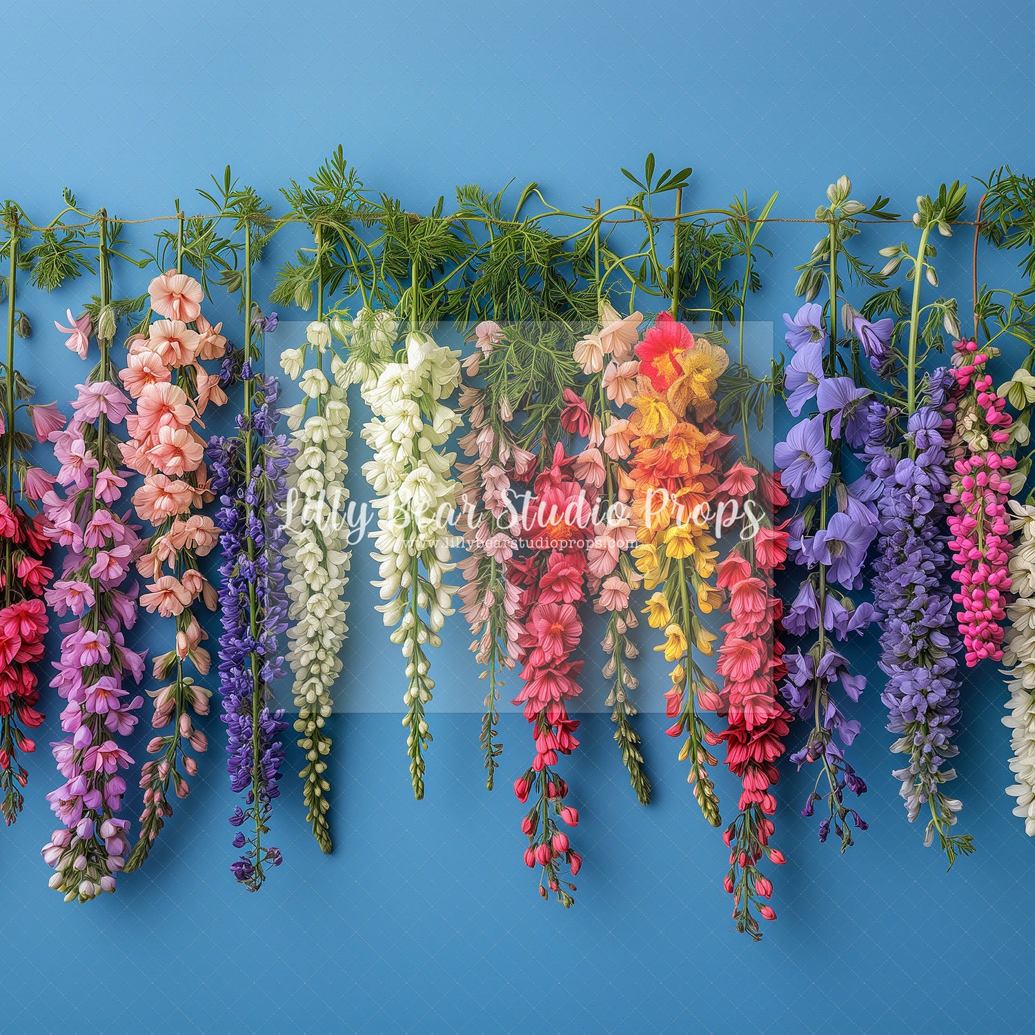 Hanging Flowers on Blue