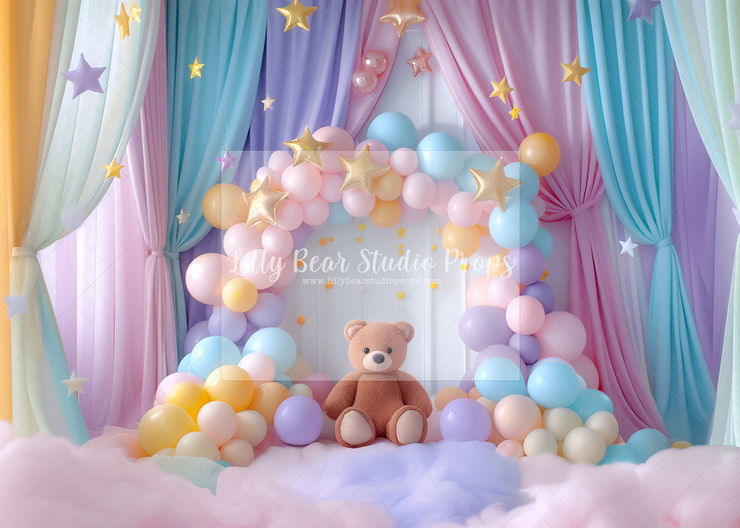 Heavenly Rainbow Balloons & Teddy Bear