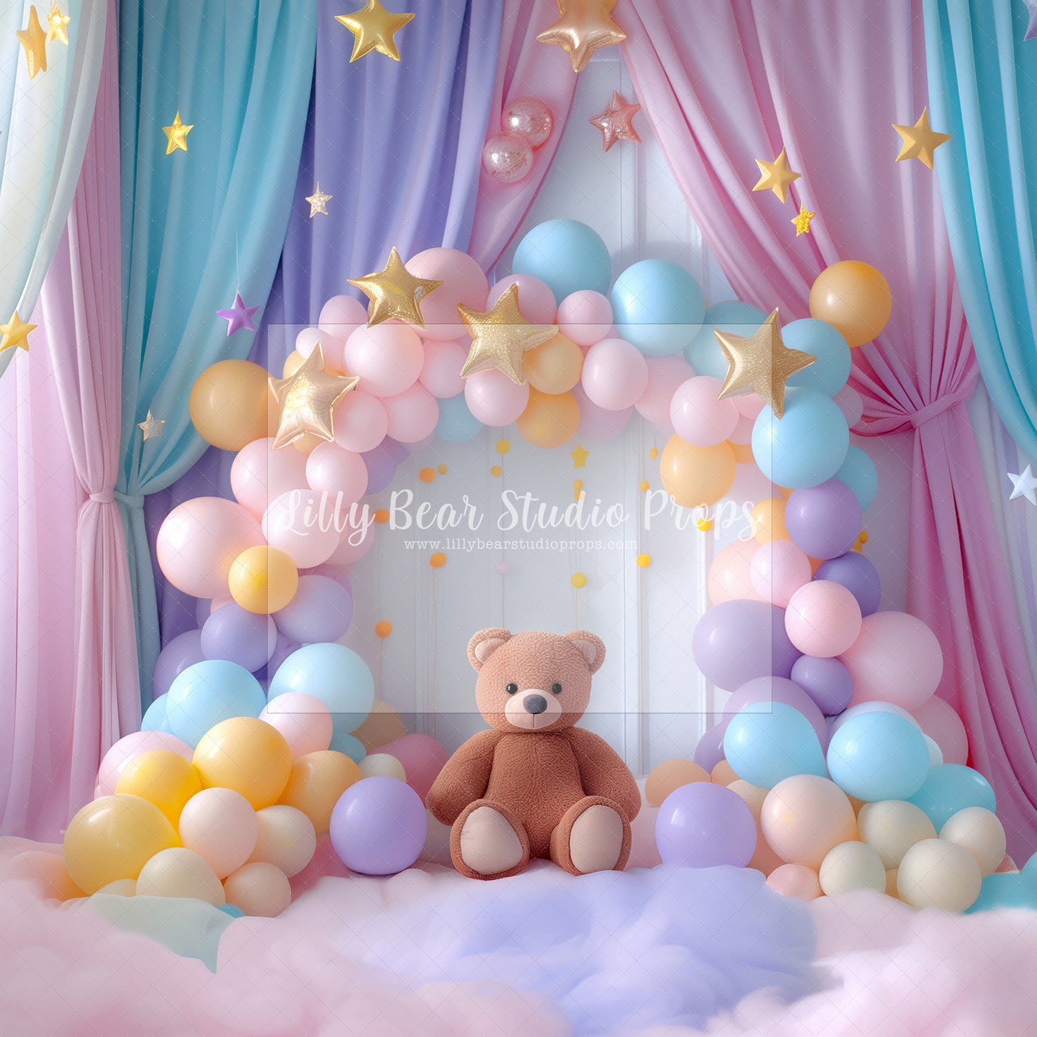 Heavenly Rainbow Balloons & Teddy Bear