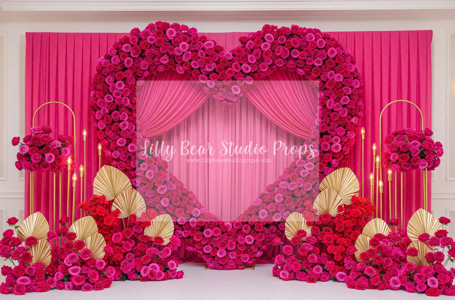 Hot Pink Rose Arch and Gold Fans