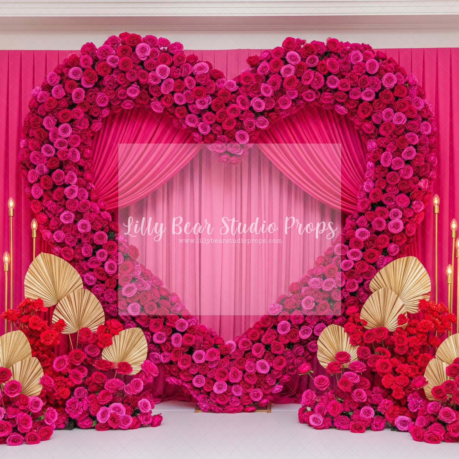 Hot Pink Rose Arch and Gold Fans