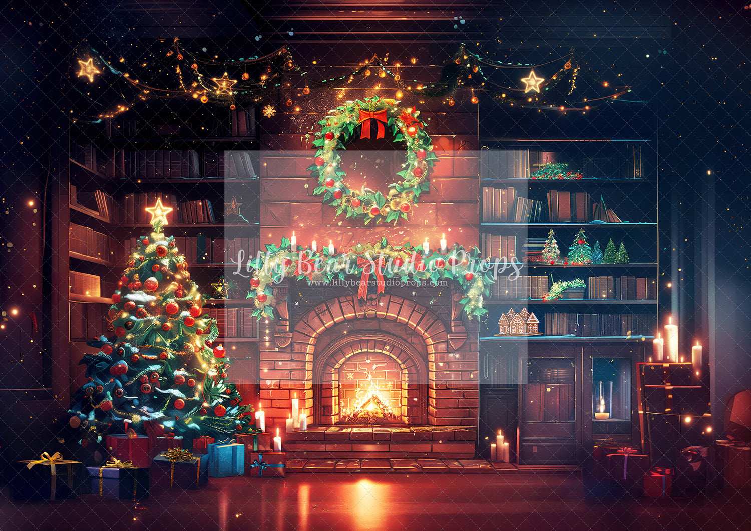 Illustrated Holiday Fireplace