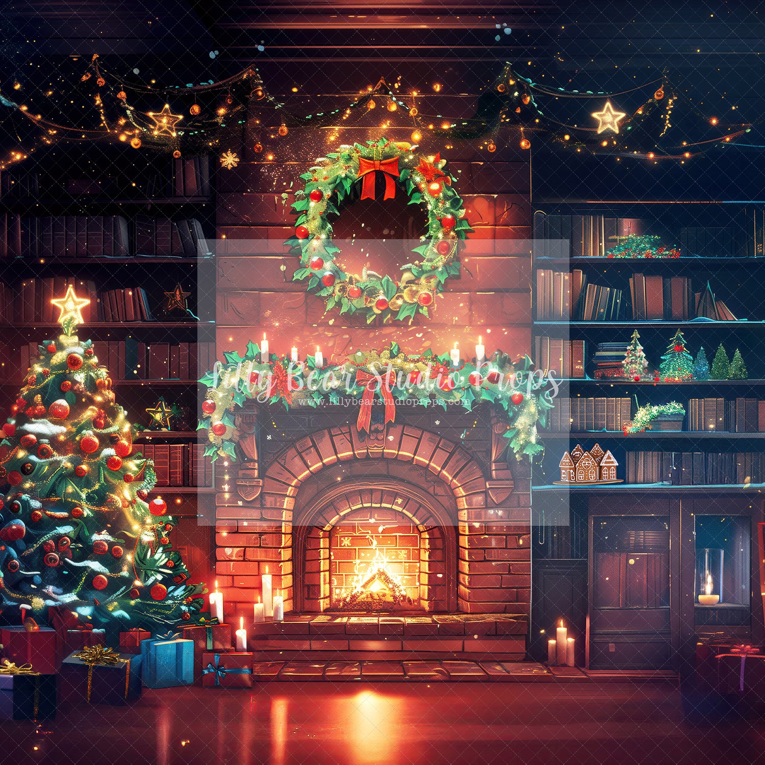 Illustrated Holiday Fireplace