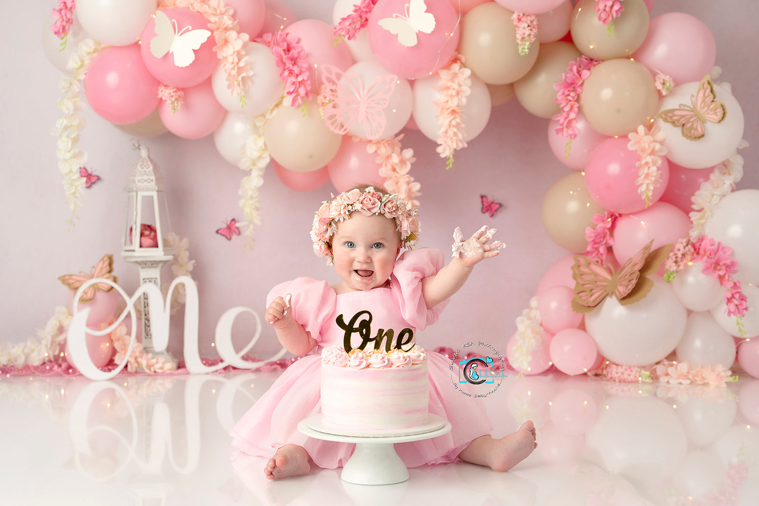 Pink & White Butterflies Flower Arch