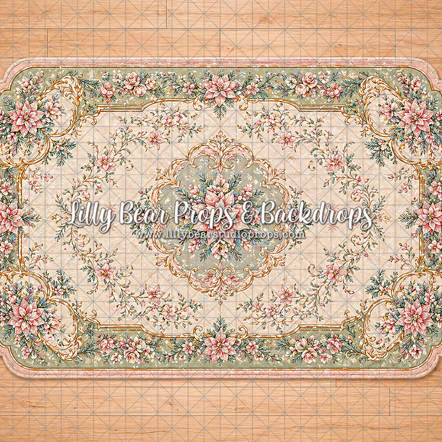 Mint, Pink and Gold Ornate Rug