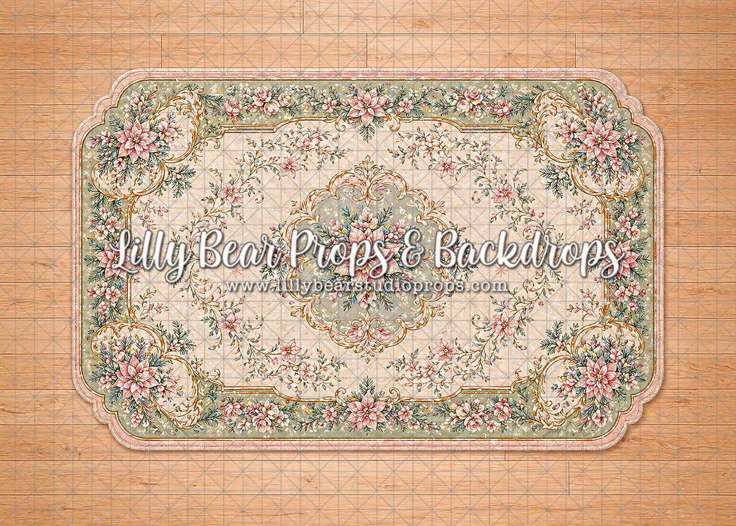 Mint, Pink and Gold Ornate Rug