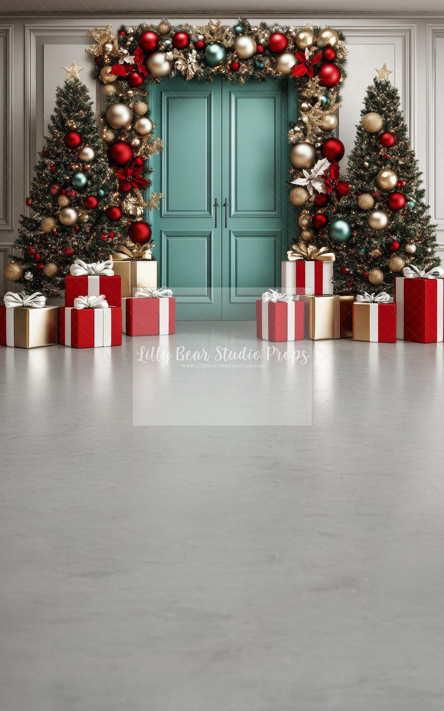 Modern Green Christmas Door Red & Gold - Sweep Option