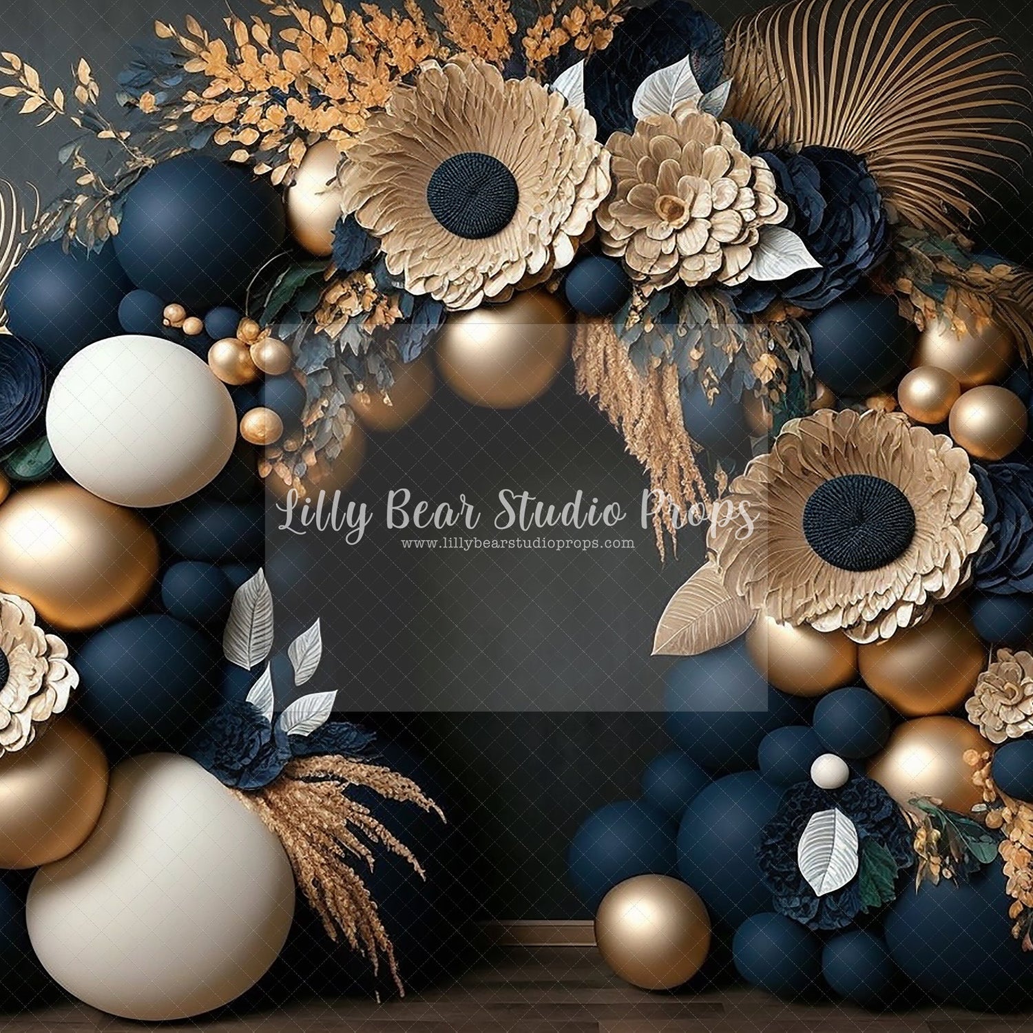 Navy Gold Floral Balloon Garland - 80x60” Fleece RTS