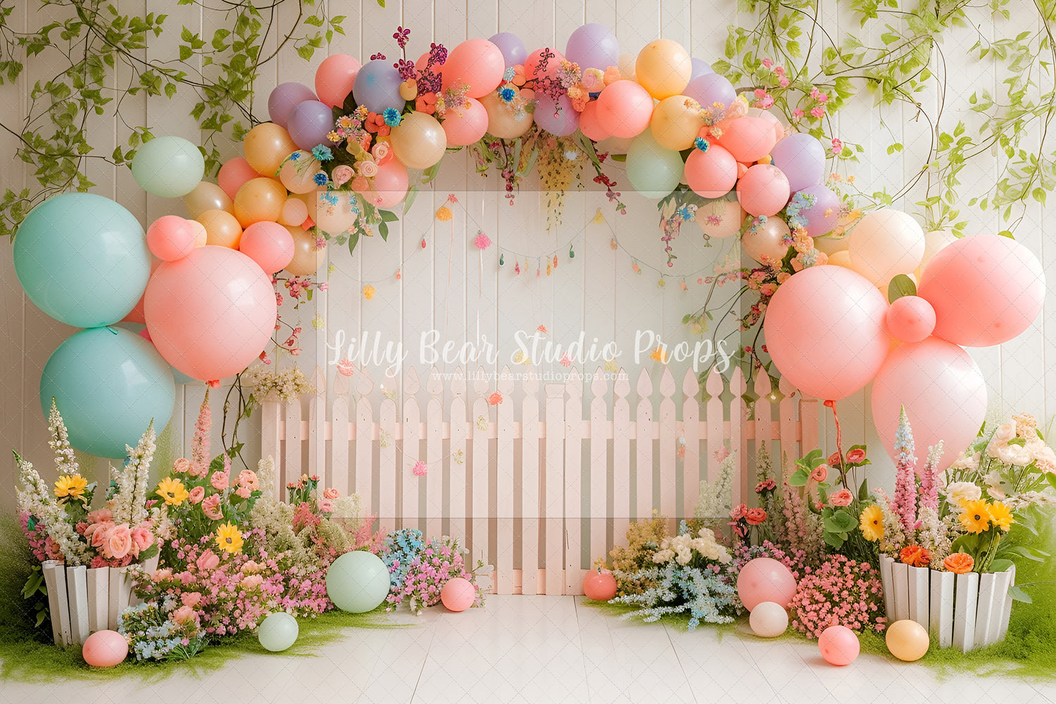 Pastel Balloon Arch Picket Fence