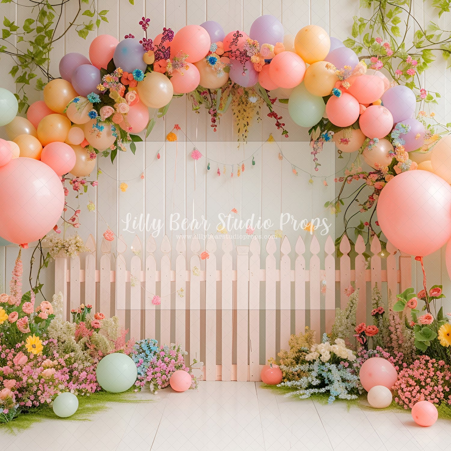 Pastel Balloon Arch Picket Fence