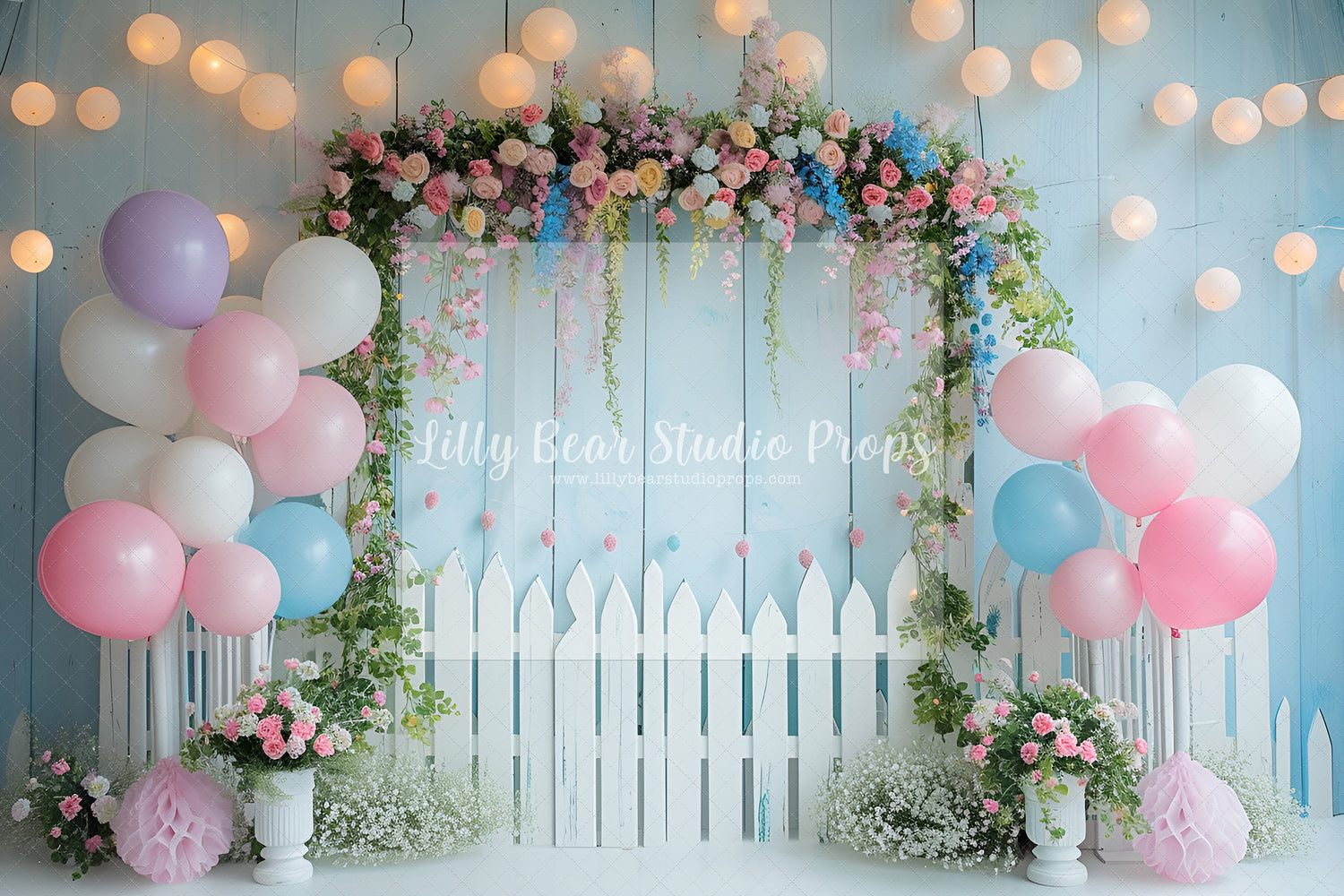 Pastel Blue Pretty Floral Picket Fence