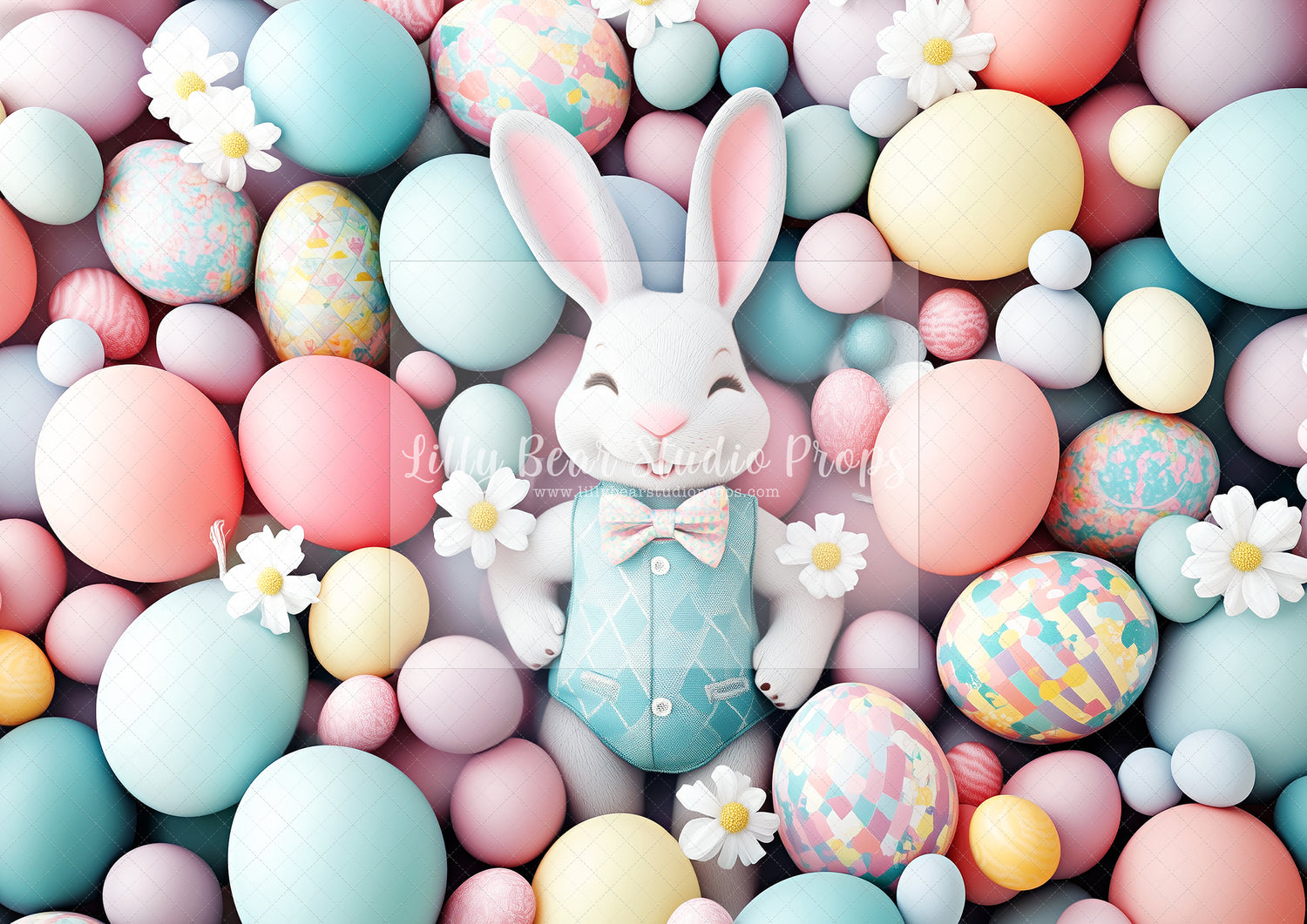 Pastel Easter Eggs and Bunny Friend