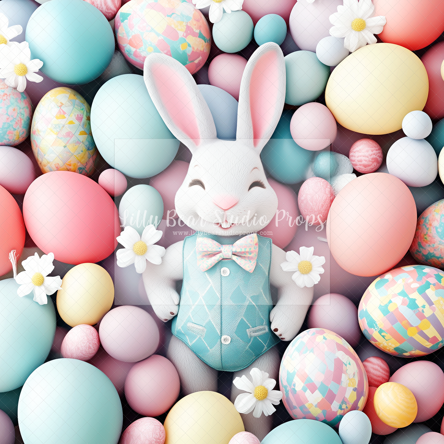 Pastel Easter Eggs and Bunny Friend