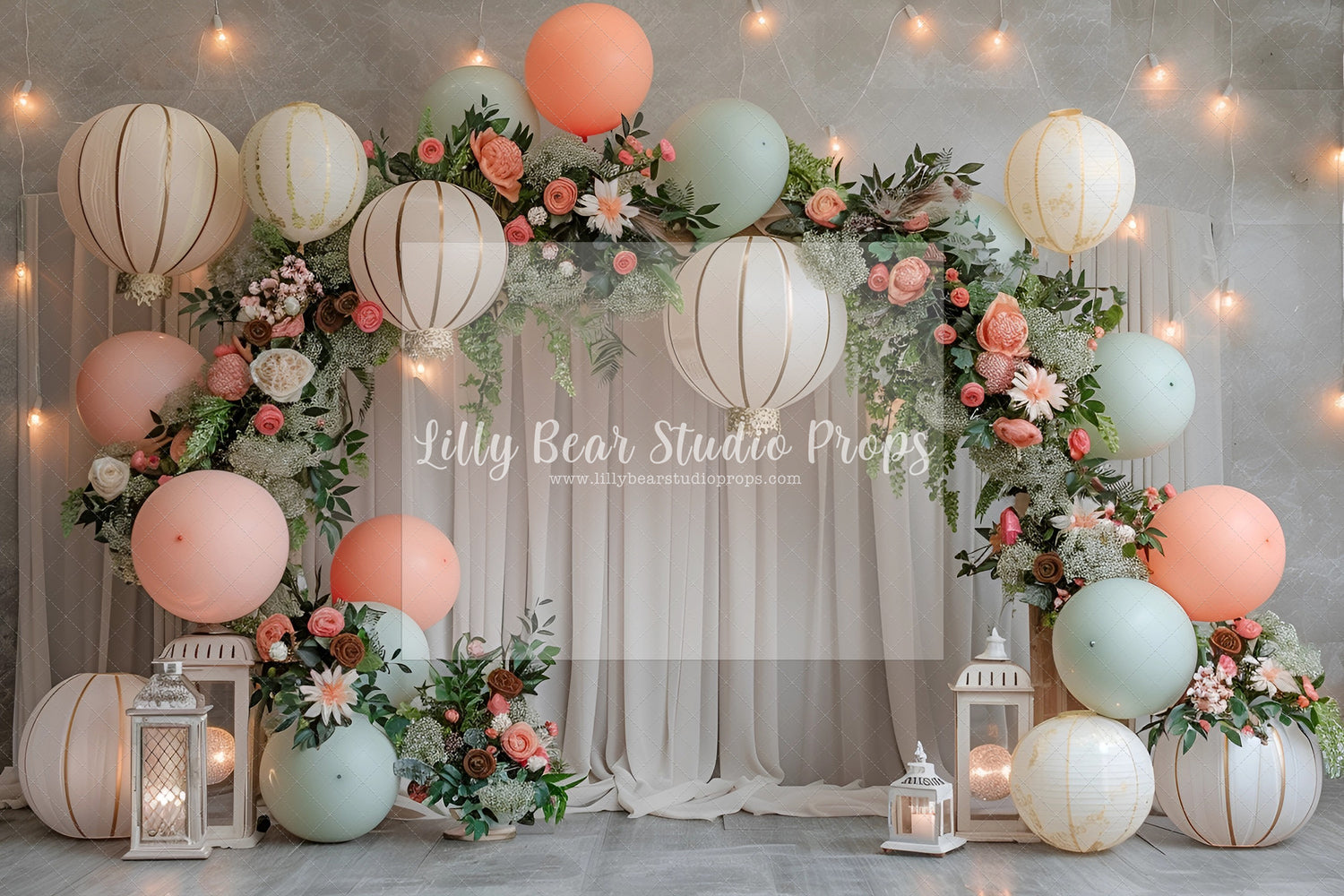 Peachy and Mint Balloon Curtain Drapery