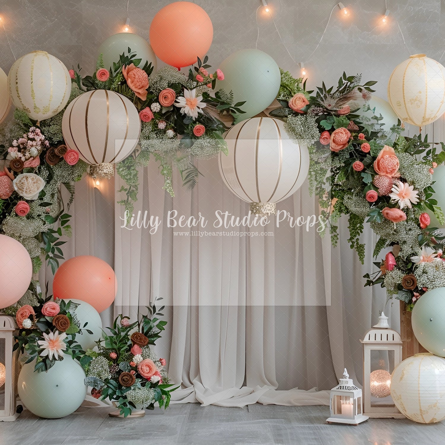 Peachy and Mint Balloon Curtain Drapery