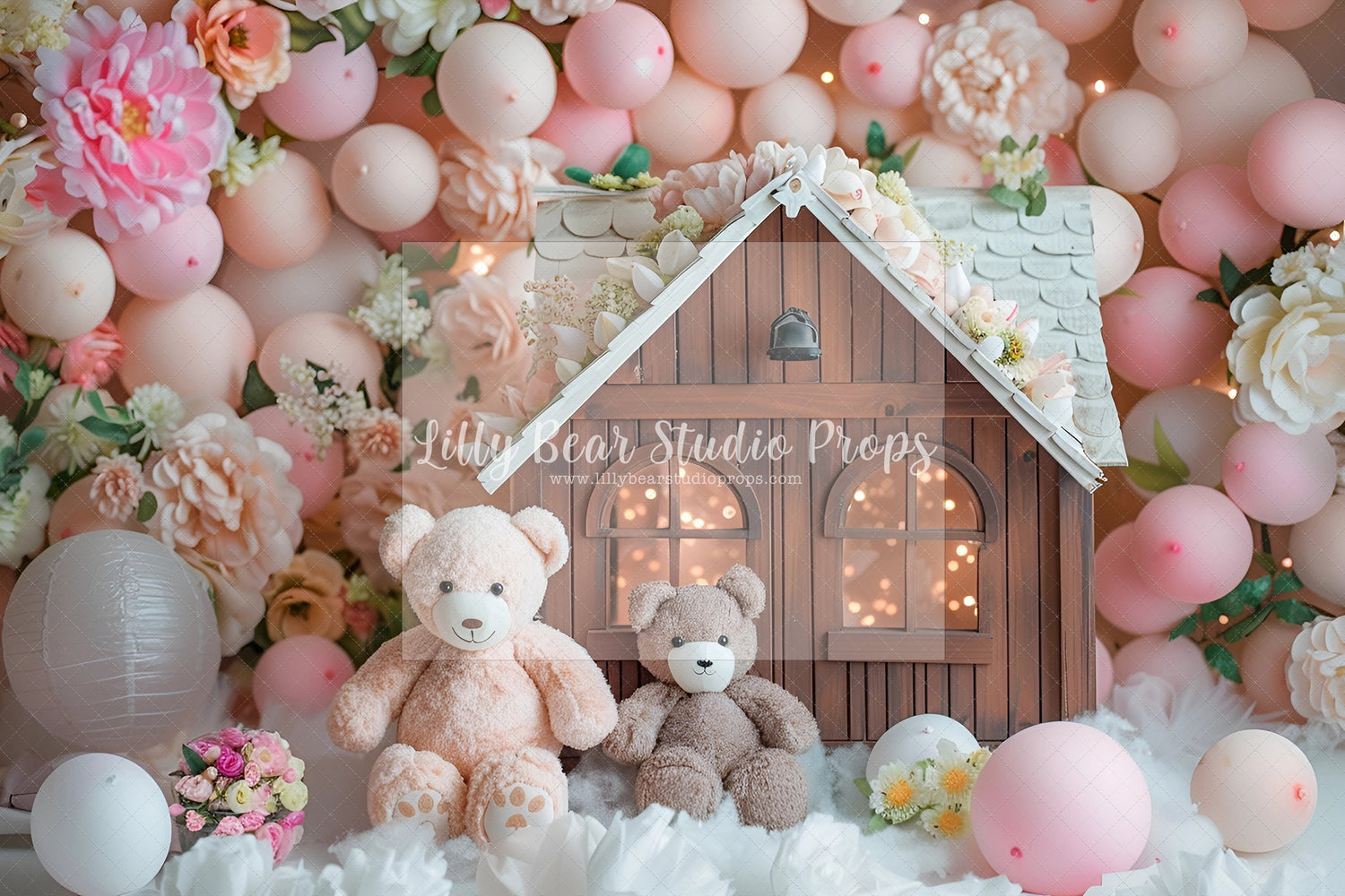 Pink Balloons Teddy Bear Cottage