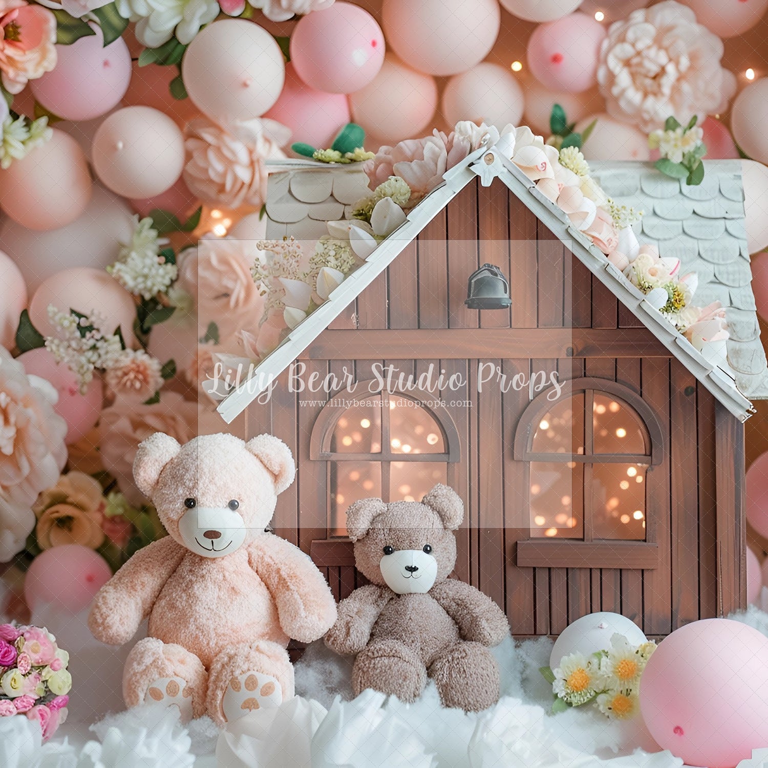 Pink Balloons Teddy Bear Cottage